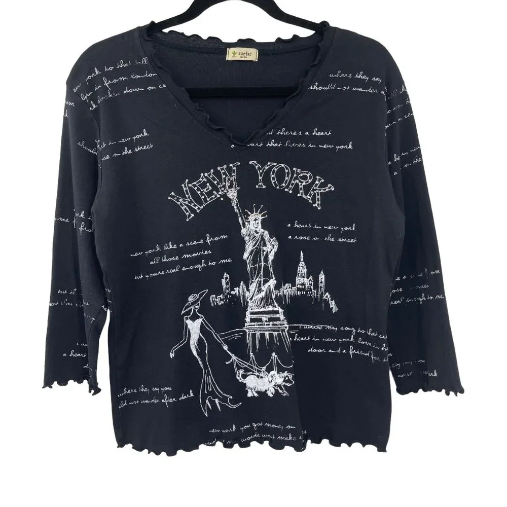 Cactus New York Shirt Large Black White Ruffle - Picture 1 of 8